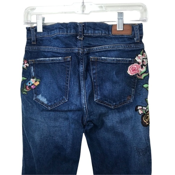 Zara Premium Denim Collection Blue Floral Embroidered Jeans - Picture 5 of 7
